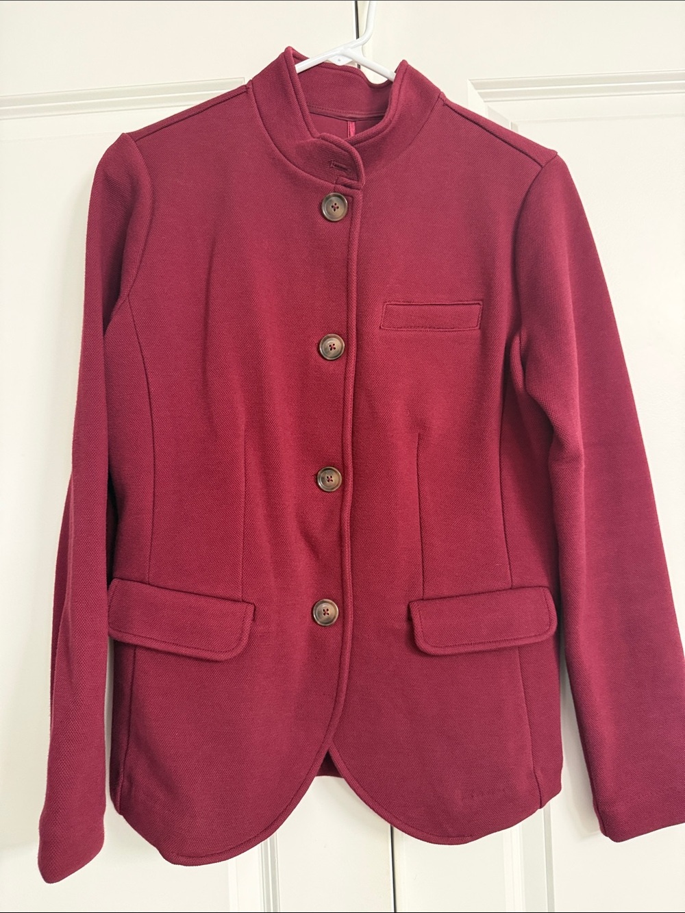 Banana Republic Wine Red Stand-Collar Button Knit Blazer